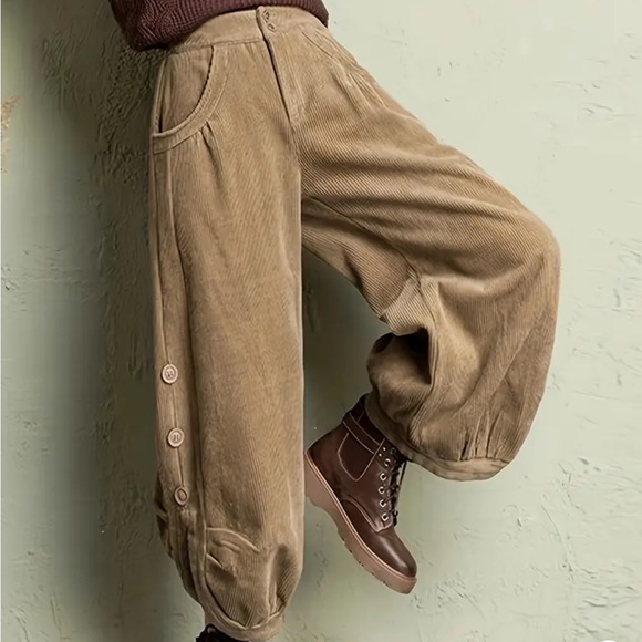 Button Detail Corduroy Pants - Picture 2 of 5